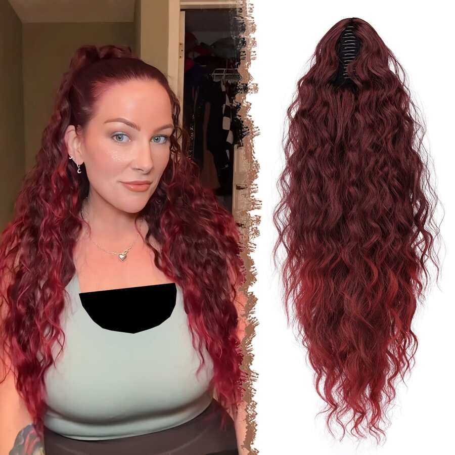 Clip On Ponytail, Long Wavy Hair Extensions, Synthetic Braided Extensions, Claw Style Hair Clips, Women's Ponytail Extensions