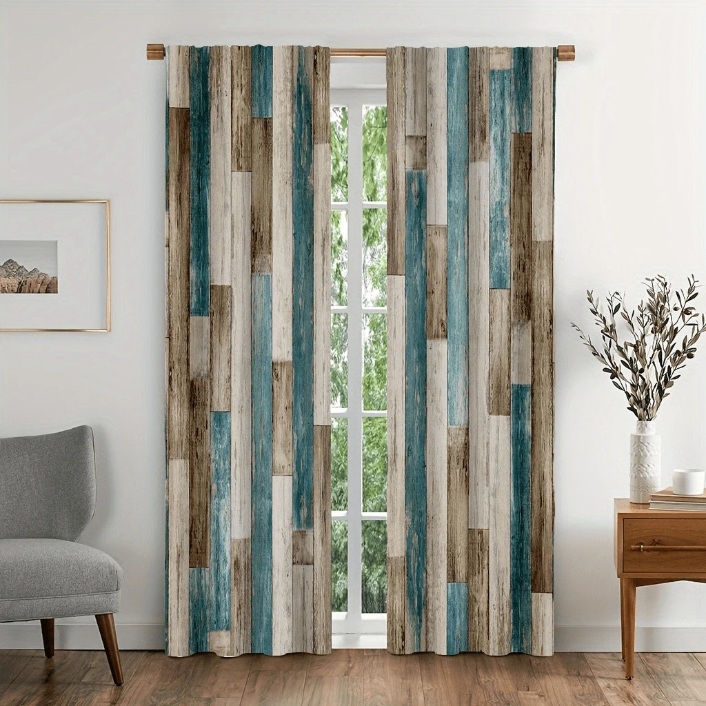 2pcs/Set Nordic Style Simple Wood Pattern Door Curtain, Lightweight And Ventilated, Suitable For Cozy Bedrooms, Chic Offices, Fashionable Kitchens, Warm Living Rooms, And Peaceful Study Rooms