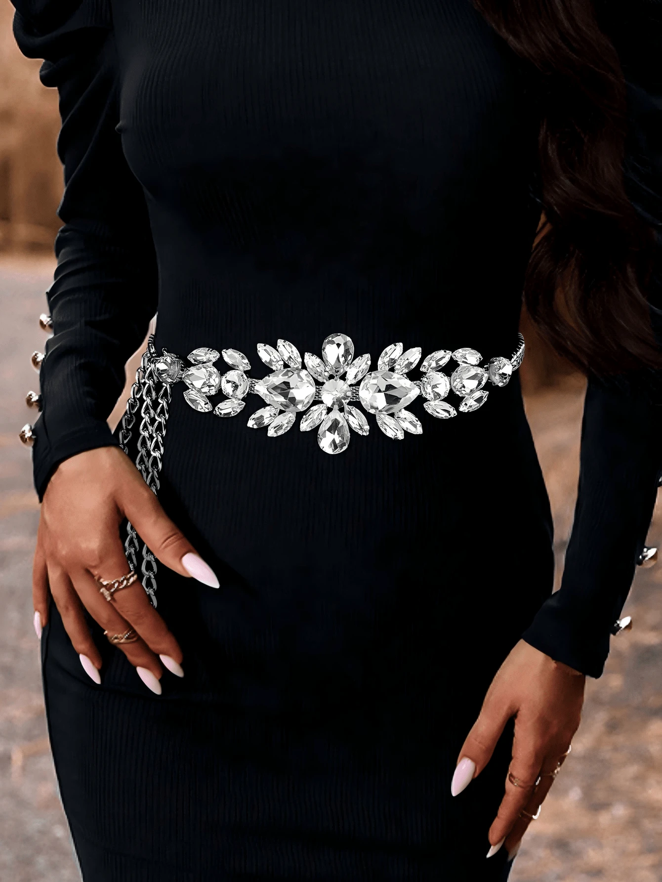 1 Stück Damengürtel mit Strass-Verzierung, elegante silberne Taillen-Kette
