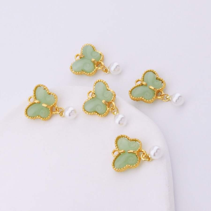 10pcs Jade-Like Glass Butterfly Beads DIY Jewelry Accessories, Suitable For Bracelet, Earrings, Pendant Handmade Crafts