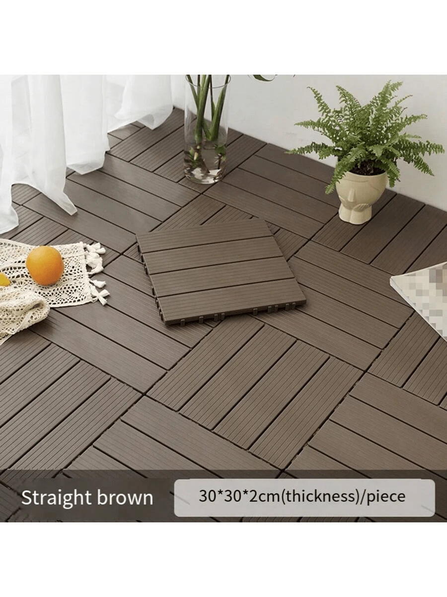 1,6 Stücke Outdoor-Bodenbelag, rostfreier Holz-Kunststoff-Bodenbelag für Balkon, Hof, Terrasse und Garten zum Selbstausbau, einfach zu verlegender PVC Kunststoff Bodenbelag.