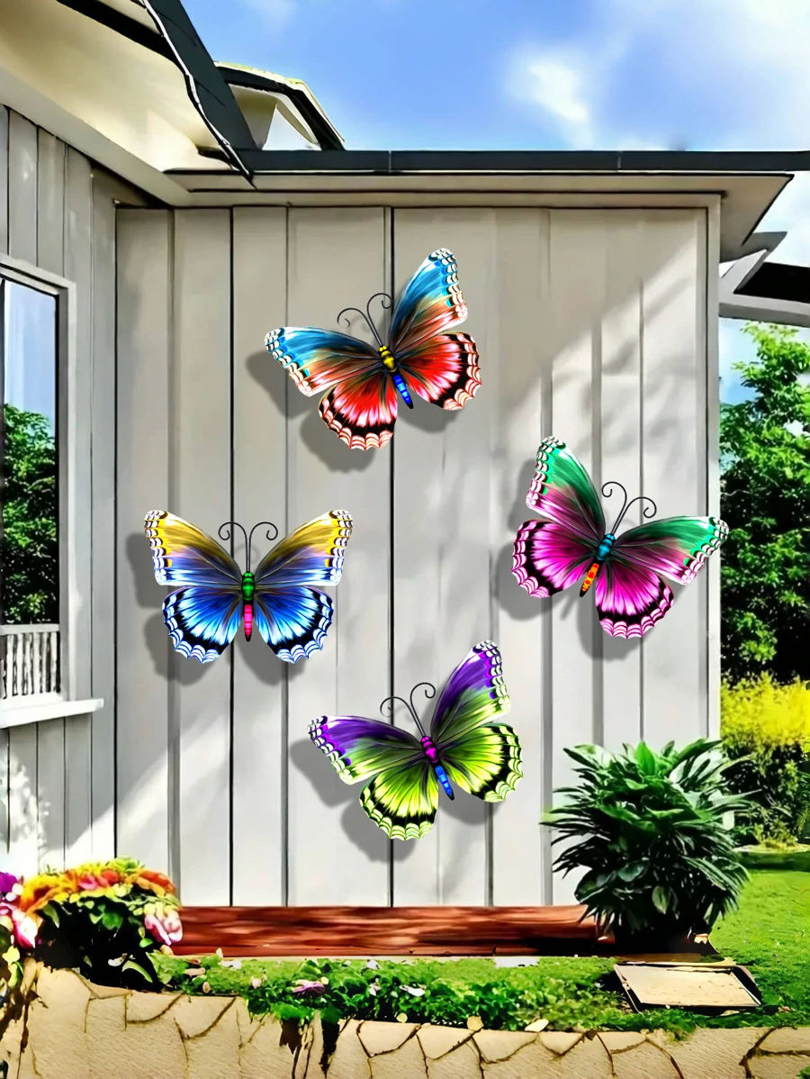 1pc/4pcs Colorful Metal Butterfly Decor, Versatile Seasonal Garden/Yard/Fence Hanging Ornament, Floral Themed Holiday Decoration, Mother's Day Gift, Great For Butterfly Enthusiasts