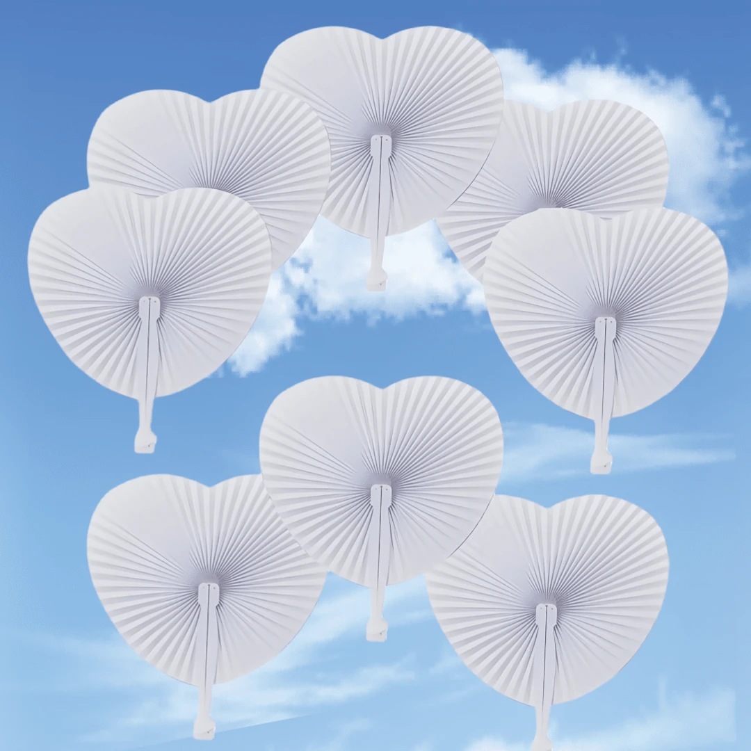 12/24/30/48/60pcs White Heart-Shaped Folding Paper Fans, Summer Paper Fans, White Bulk Collapsible Hand-Held Fans For Wedding Decor, Wedding Birthday Party DIY Gift, Best Gift For Birthday, Wedding Ceremony Decoration