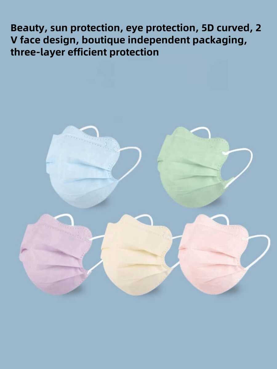 50/30/10pcs Cute Women's Fashion New Style Breathable 3-Layer V-Shaped Adult Face Mask With Independent Packaging, Fashionable, Breathable, Macaroon Color