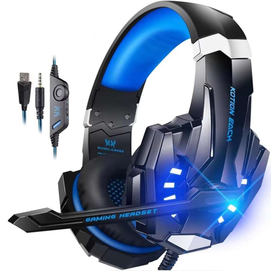 DATA FROG Gaming-Headset mit tiefen Bässen, Stereo-Spielekopfhörer mit Mikrofon und LED-Licht für PlayStation 4, Handy, Laptop, PC-Spieler