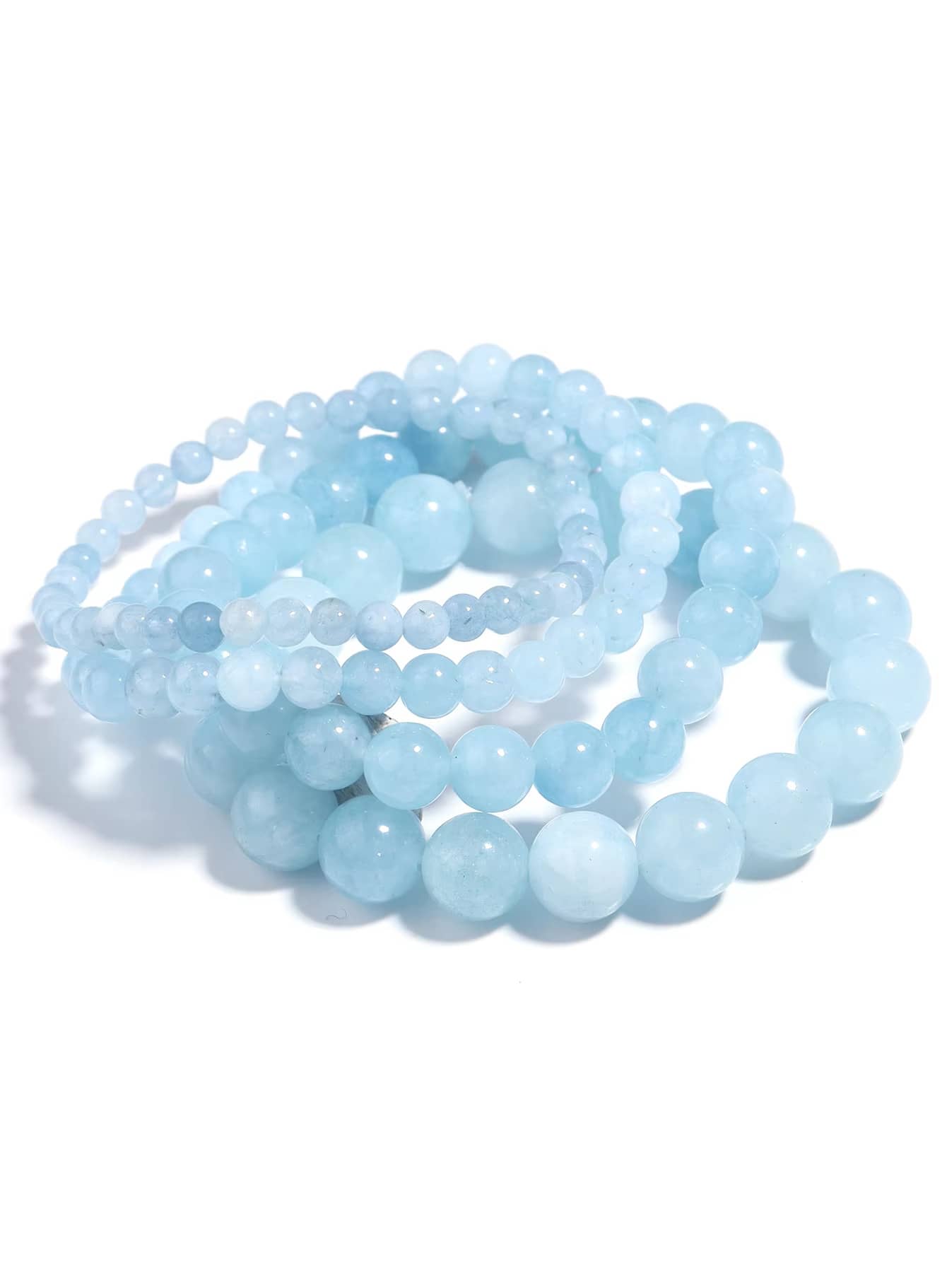 1 Stück natürliches Aquamarin-Perlen Armband für Damen, vielseitiges hochwertig einzelner Kreis elastisches Armband geeignet für Damen Alltagskleidung im Sommer