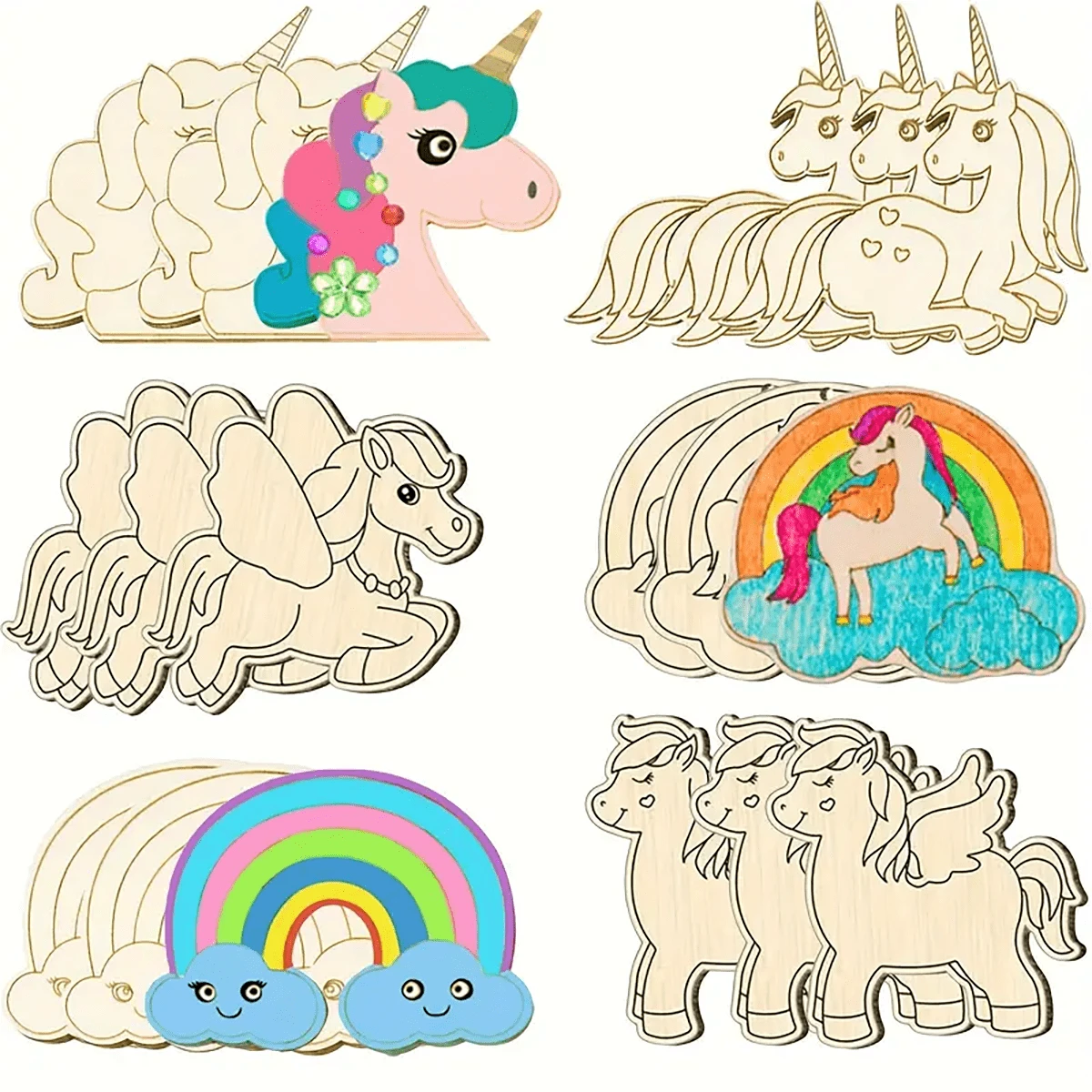 12PCS/18PCS/30PCS Wooden Unicorn Crafts: Festive Party Decorations, Artistic Room Accents, DIY Painting Projects, Wooden Handicrafts, Perfect Birthday Gifts