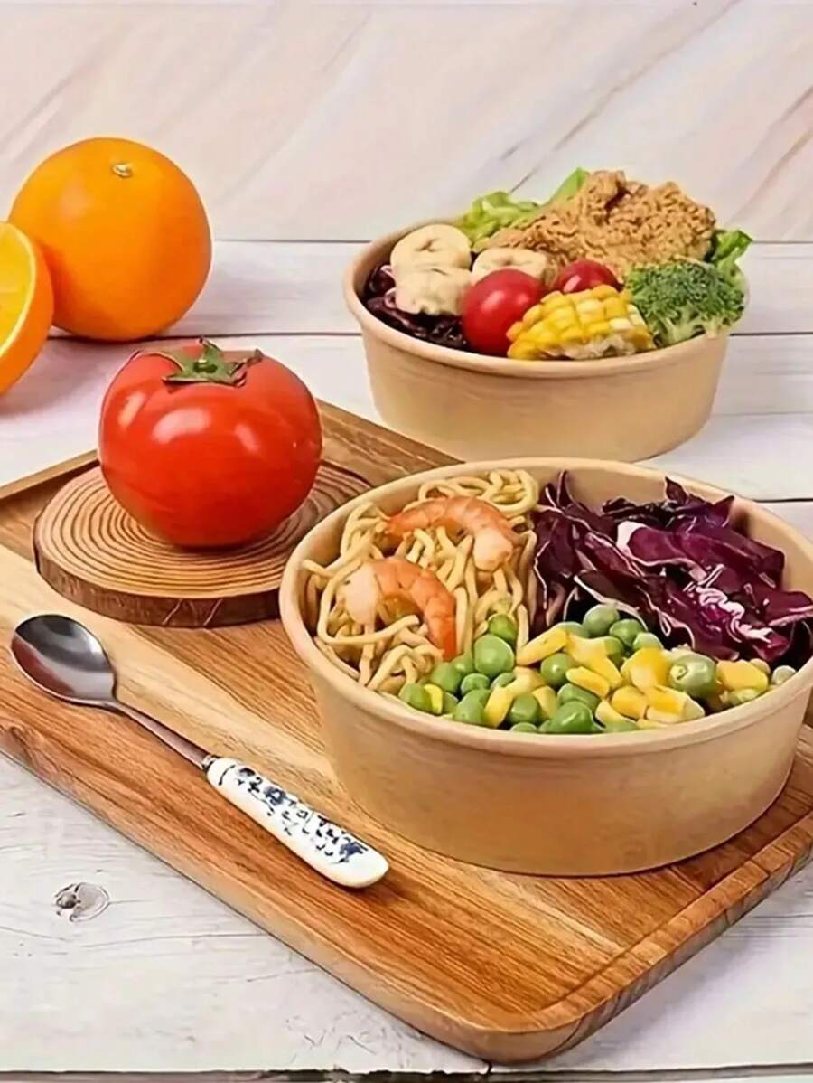 50 Stück verdickte Einweg-Schüsseln aus Kraftpapier, 500 ml, 16 oz, wasserdicht, Lunchbox, Suppenschüssel, Salatglas, geeignet für die Küche zu Hause, Restaurant zum Mitnehmen, Picknick, Küchenbedarf, Lebensmittelverpackungsmaterialien, runde Verpackungsbox