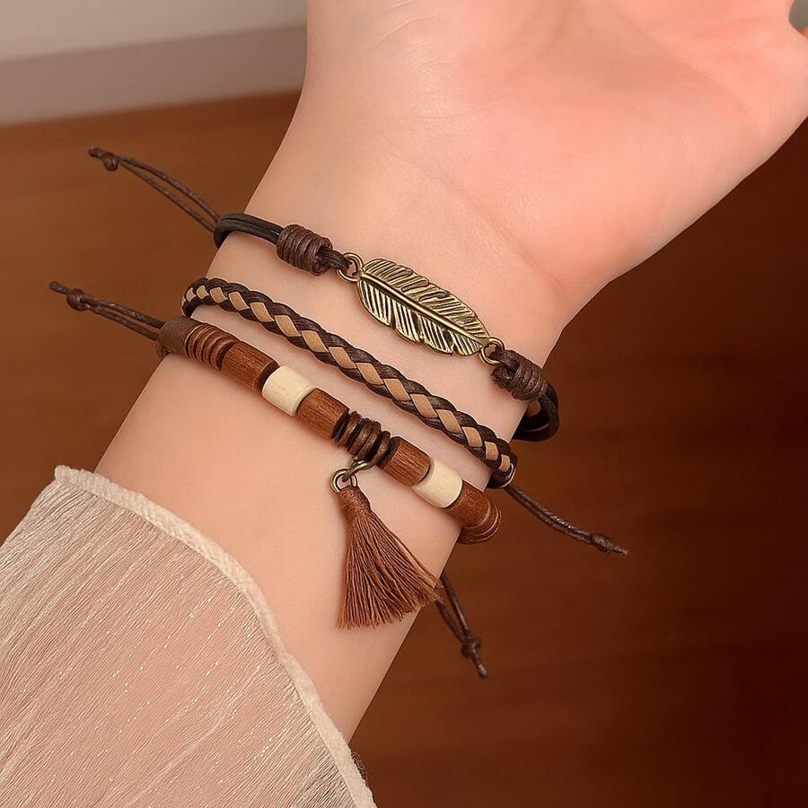 1 pièce Bracelet style rétro multicouche empilable, mode et polyvalent, sensation de luxe léger, convient comme cadeau