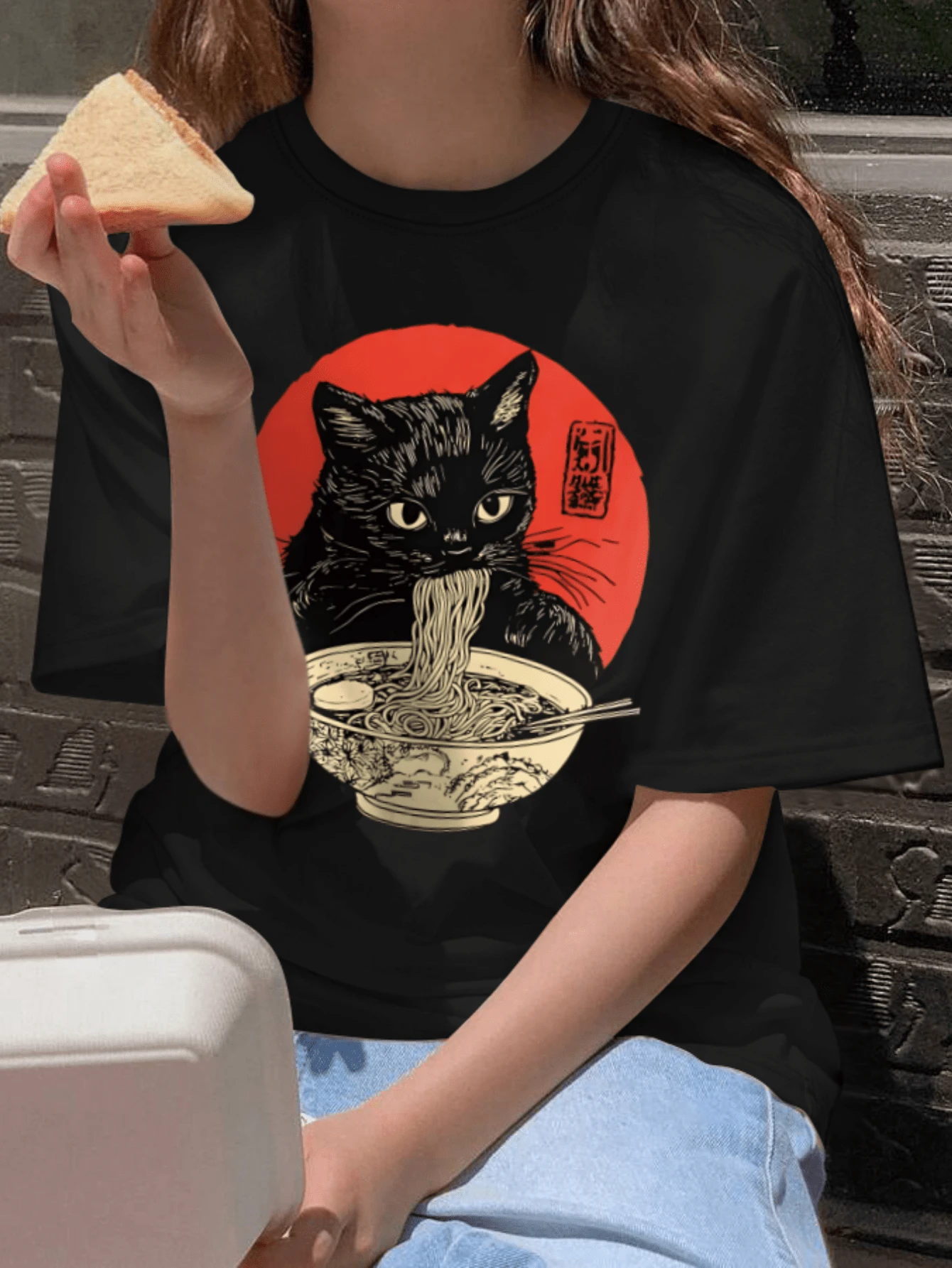 Tween Girls' Casual Cat Print Round Neck Short Sleeve T-Shirt, Summer