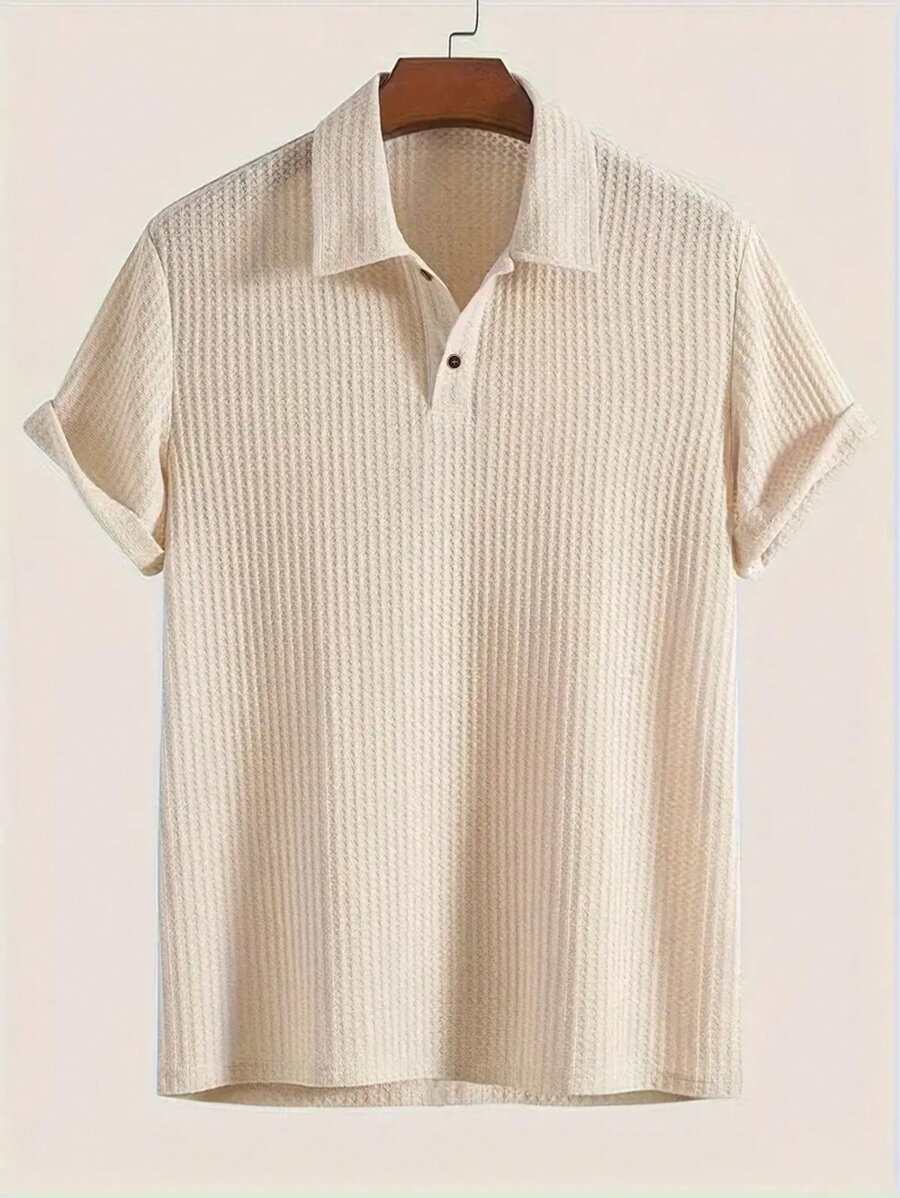 Men's Solid Color Golf Shirt, Casual Stretch Polo Collar Short Sleeve Shirt, Suitable For Leisure Outdoor
