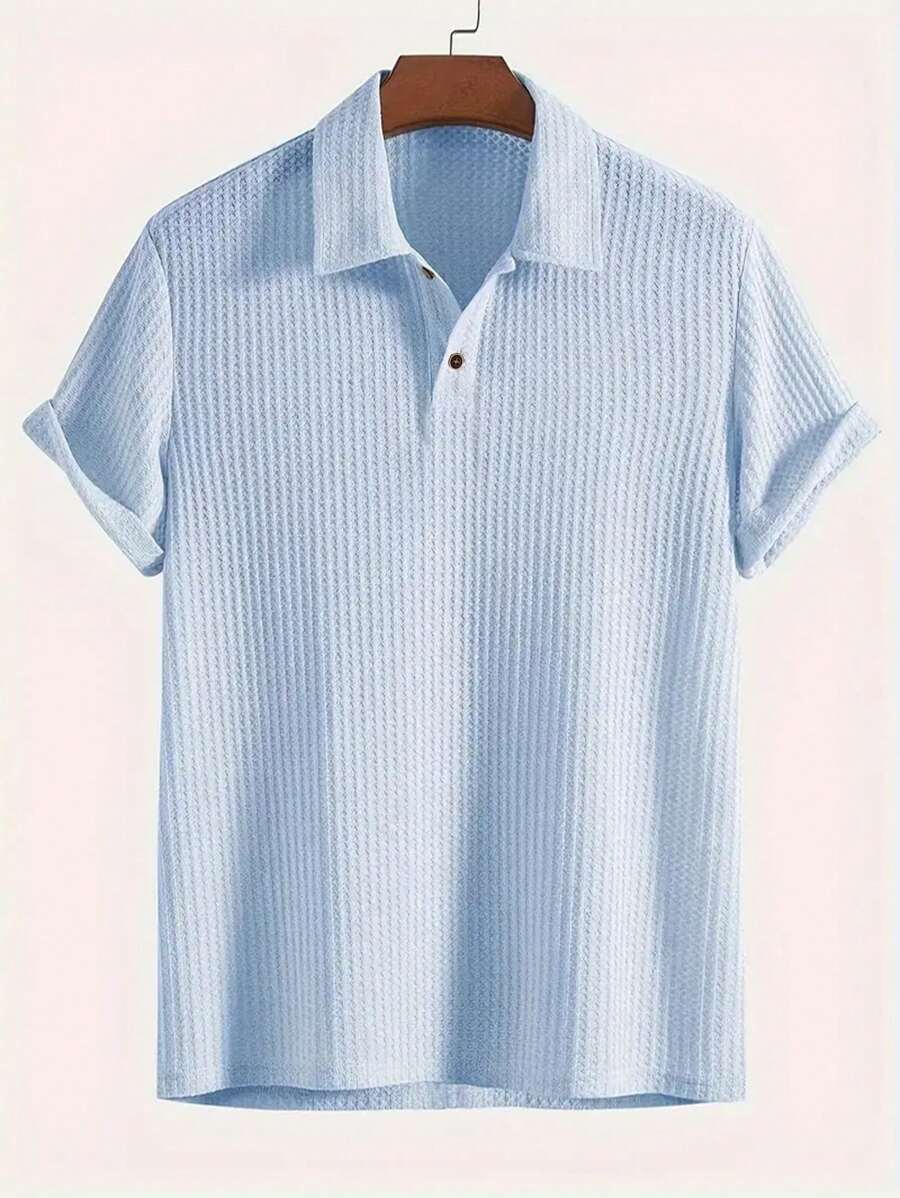Men's Plain Color Golf Shirt, Casual Short Sleeve Stretch Polo Collar Shirt, Suitable For Leisure & Outdoor,Sports&Outdoor-Tennis&Golf