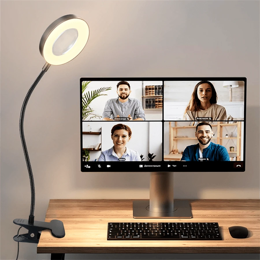 1 pièce Lampe de bureau loupe x5, lumière de lecture LED à 3 couleurs réglables, alimentation USB, design flexible de cou de cygne à 360°, convient pour la lecture, le bureau, la sculpture manuelle et autres loupes, lampes de bureau, lumières de travail en broderie et de beauté, lampe de chevet à clip avec protection des yeux