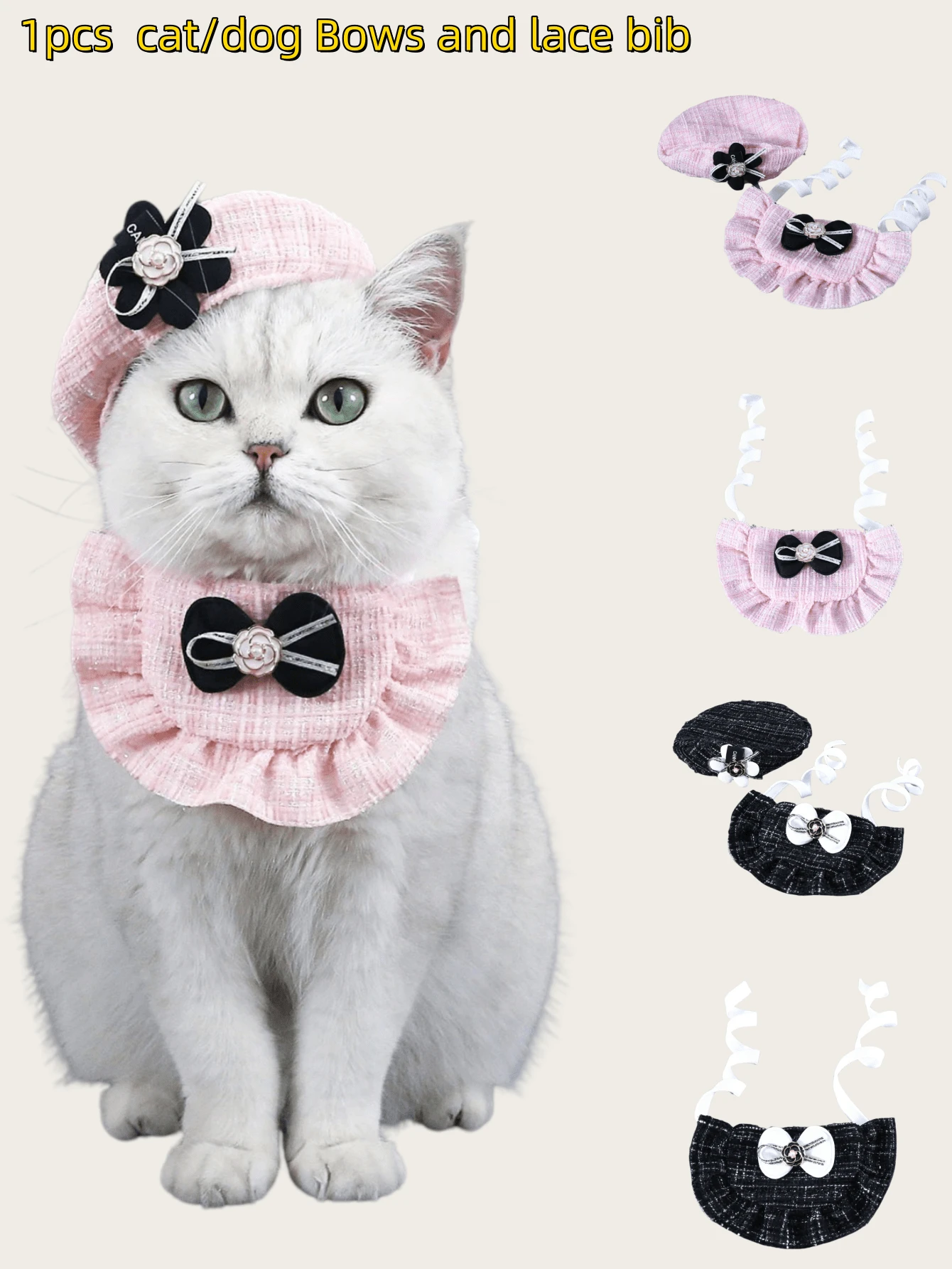 Geflochten kleine duftende Blume Belle Hut Schleife Spitze Lätzchen Haustier Katze Hund Zubehör Kamelien Set
