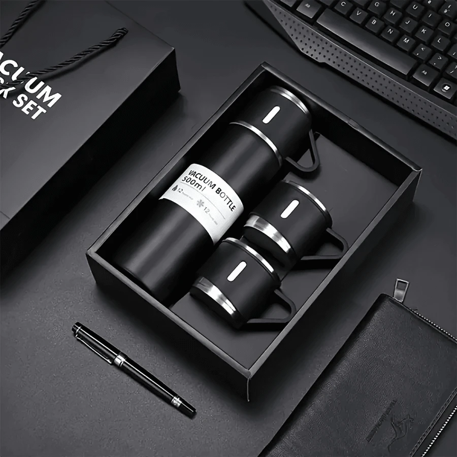 SOKANY 1 Set - Main Cup 500ml With 2 Matching Small Cups, Stainless Steel Insulated Cup Set - Heat Insulated & Leak-Proof, Ideal For Carrying Cold/Hot Drinks - Perfect For Travel, Business & School - Water Bottle, Outdoor Gear, Sports Bottle, School Supplies - Suitable For Fitness, Sports & Outdoor Activities - High-End Portable Mug - Suitable For Milk, Coffee, Tea, Juice Etc. - Can Be Used As Christmas, New Year, Valentine's Day, Birthday, Graduation Gift