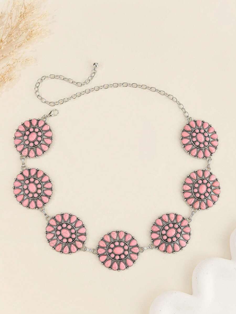 Neuer Naher Osten Stil Metall Hüftkette mit gravierten Blumen für Frauen, vielseitiges passendes Accessoire für Röcke, Kleider, Strand, Boho-Stil, Zinklegierung, geeignet für Frühling, Sommer, Herbst, Winter