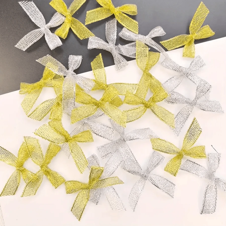 100 Peças Gravatas Borboleta de Poliéster Douradas e Prateadas, Ideais para Casamento, Chá de Panela, Decorações de Festa, Natal, Halloween, Páscoa, Ação de Graças, Embrulho de Presentes Festivos e Acessórios Têxteis Domésticos