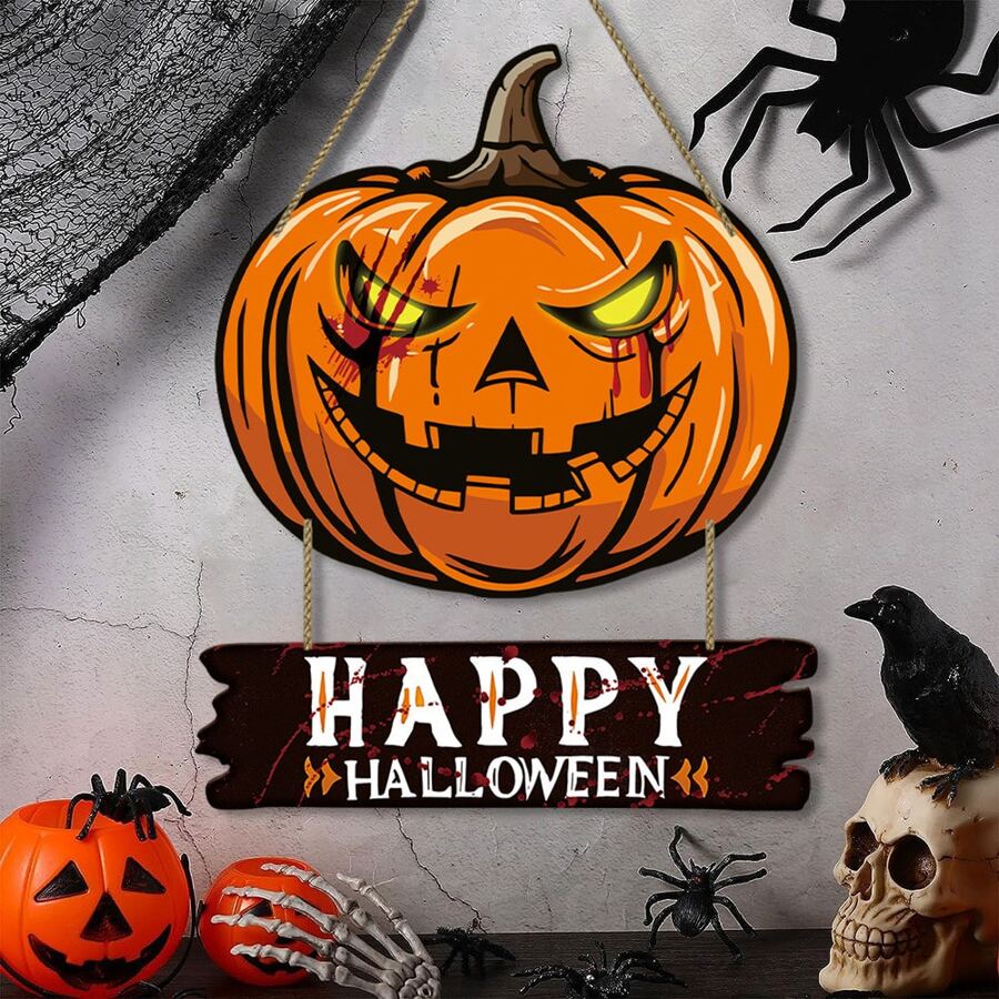 Halloween Horror Pumpkin Happy Halloween Wooden Hanging Bedroom Living Room Wall Decoration Halloween Party Decoration Doorplate Home Decor Halloween Decor Fall Decor Room Decor