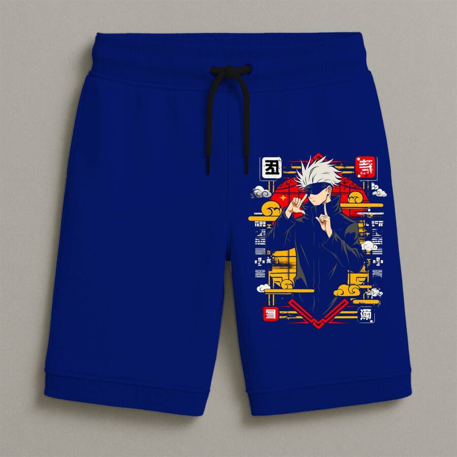 Bermuda Moletom Masculina Infantil Estampada Gojo Vermelho Conforto Estilo Streetwear Versatilidade Verão Do Tamanho 8 Ao 16