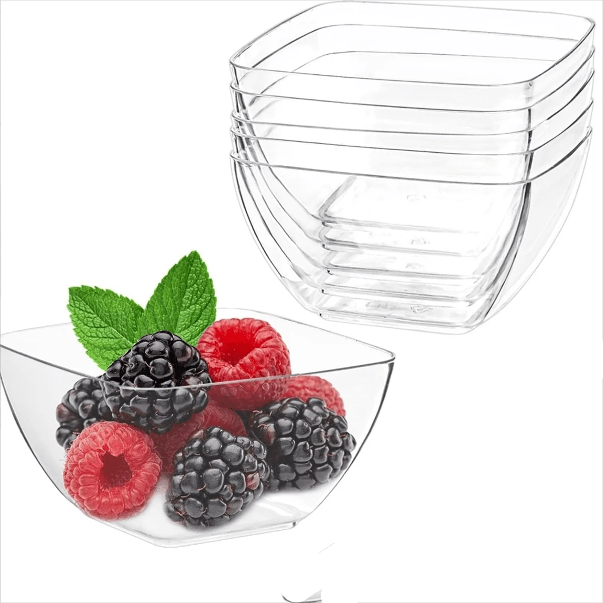 20 piezas/50 piezas Minucias de postres sin cucharas, minucuper de gelatina transparente, tazas cuadradas de yogur, tazas reutilizables para tartas de fruta, helados, pudines, adecuado para cumpleaños, fiestas y eventos