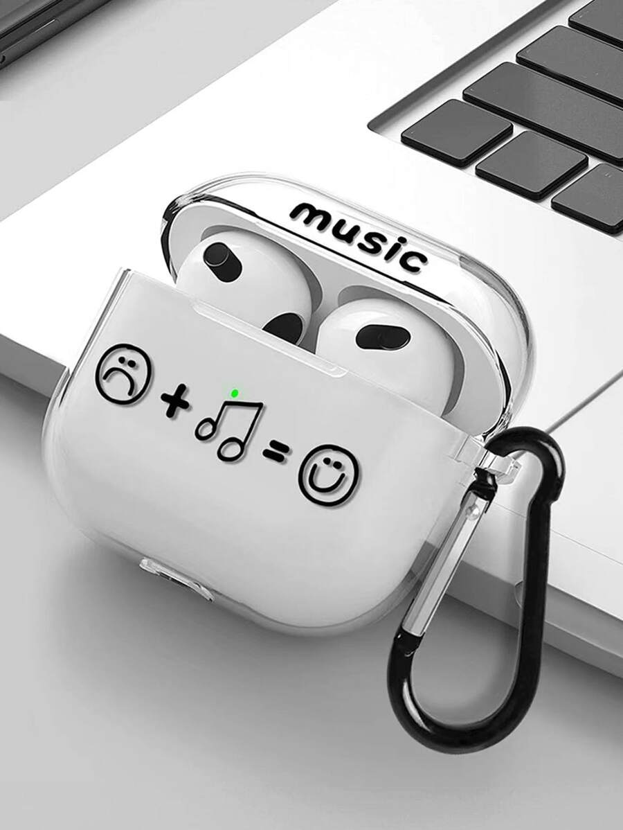 Locking Musical Smiling Face Graffiti Design Shockproof Protective Case Compatible With Airpods Bluetooth Earphone, Scratch-Resistant And Anti-Drop