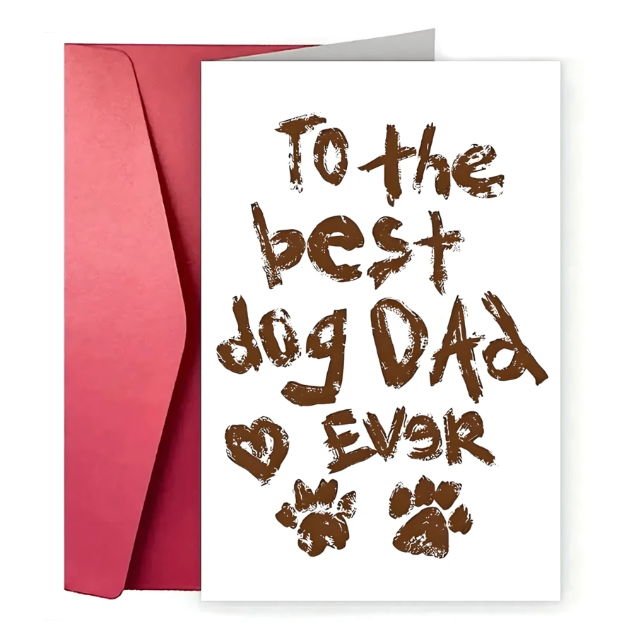 1pc Funny Dog Dad Birthday Card – "To The Best Dog Dad Ever" Design, Paw Prints & Heart – Perfect Gift For Pet Lovers, Ideal For Birthdays, Christmas, New Year & Thank You Notes, School Supplies, Back To School