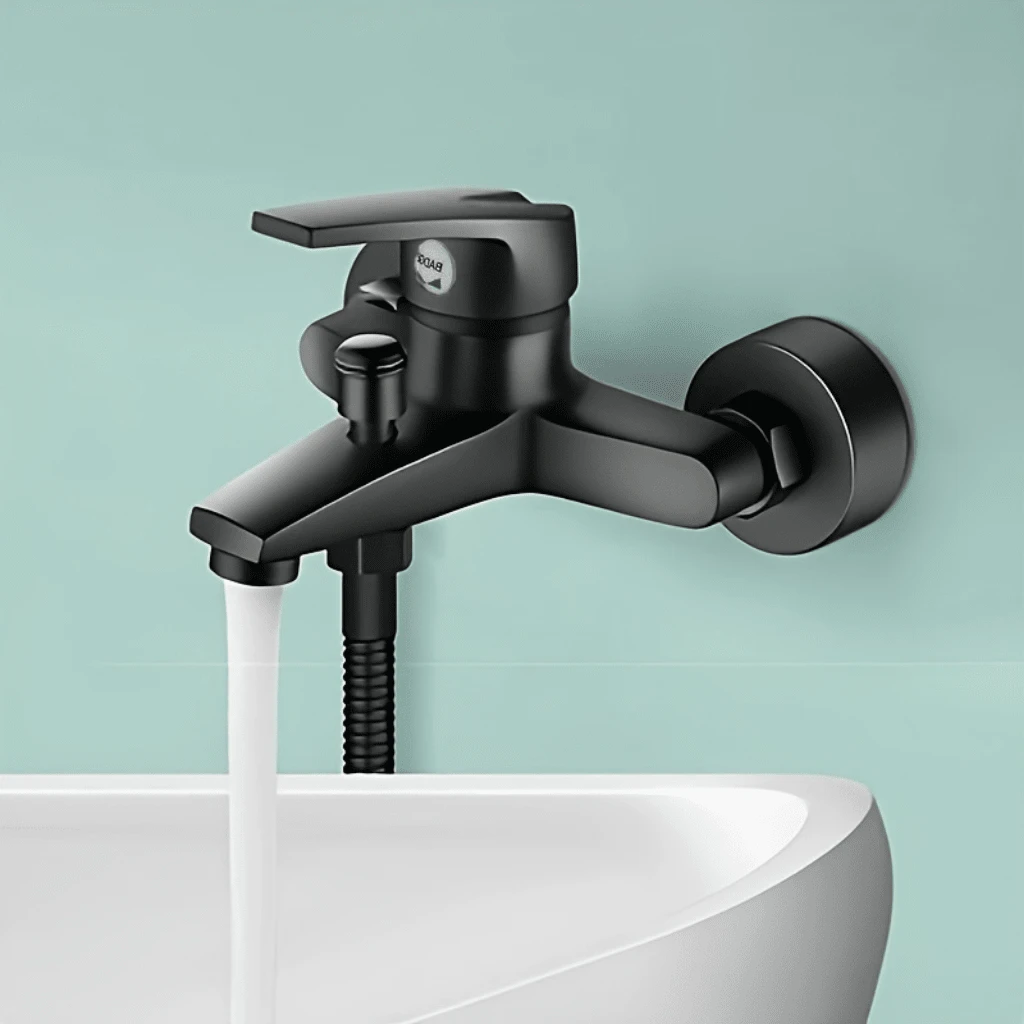 1 pezzo Rubinetto monoforo da bagno durevole - Miscelatore acqua calda e fredda, montato a parete, finitura, design risparmio idrico per doccia e lavabo (cromo, nero, selezionabile)