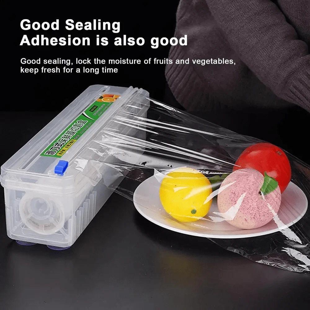 1pc Dual-Sided Sliding Blade Kitchen Wrap Cutter Box - Wall-Mounted With Suction Cup, Durable ABS Material, Easy To Clean, Space-Saving Design, Suitable For Home And Commercial Use, Ideal For Wrapping Food, Herbs, And Snacks