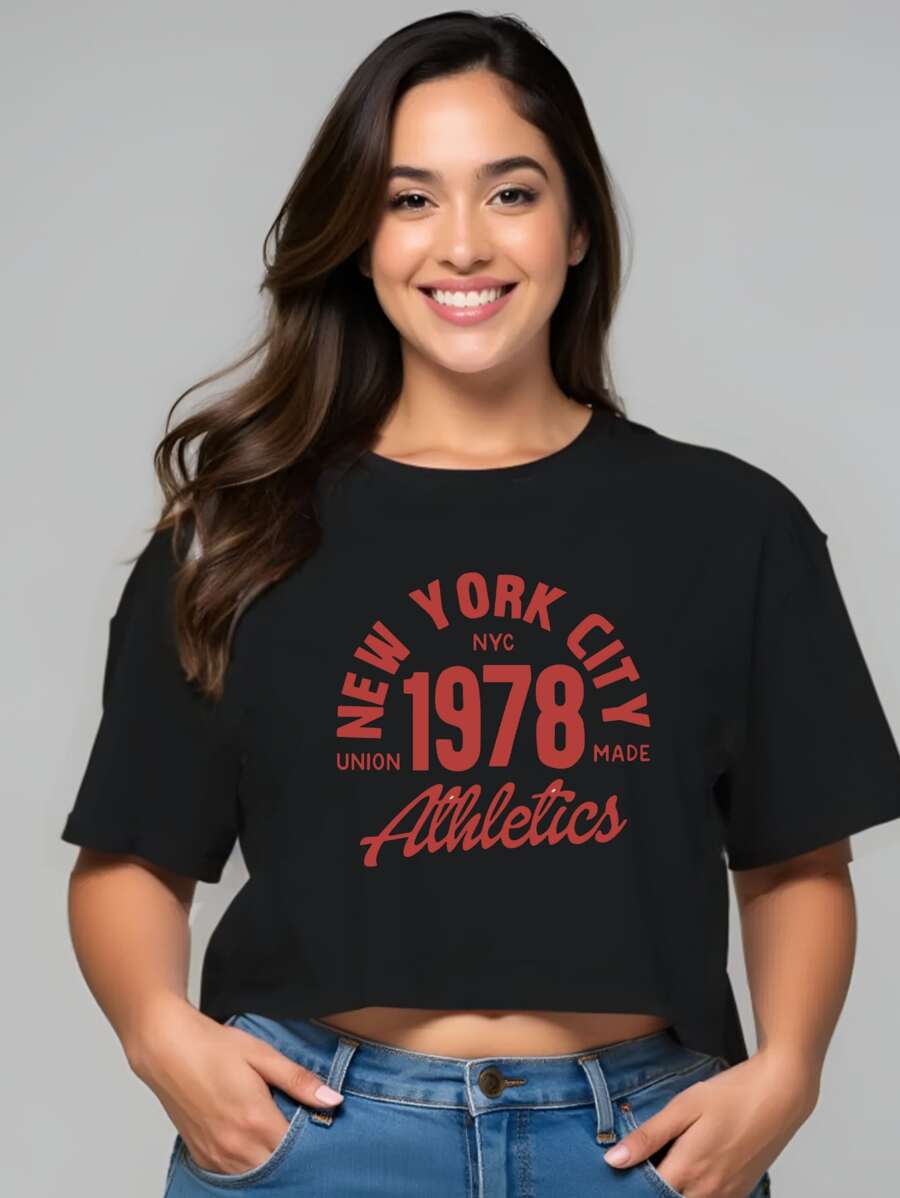 Cropped Plus Size Feminina Casual Moderna Estilosa para o Dia a Dia Estampa New York Athletics