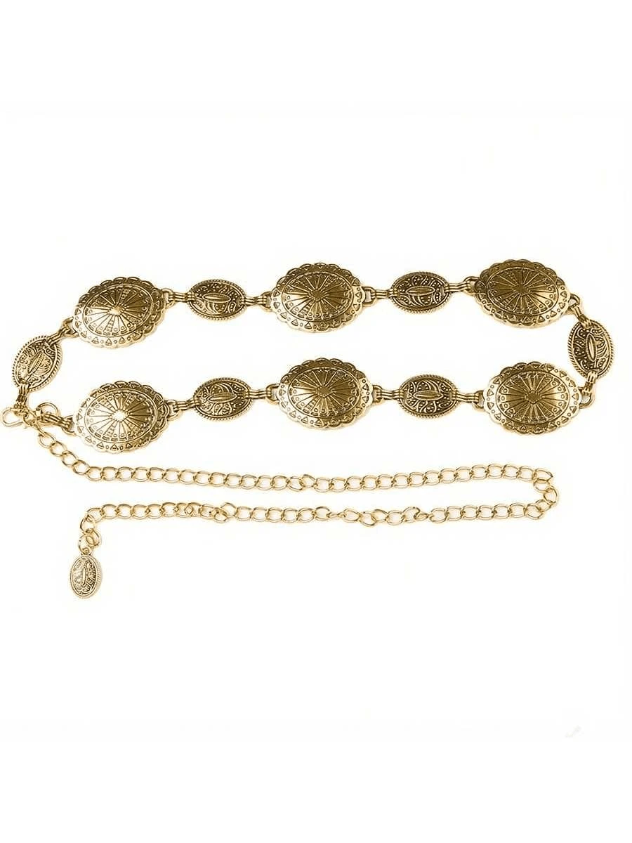 Silver & Gold Hollow Bohemian Style Waist Chain, Adjustable Metal Waist Belt For Women, Fashion Party Wear Summer, School