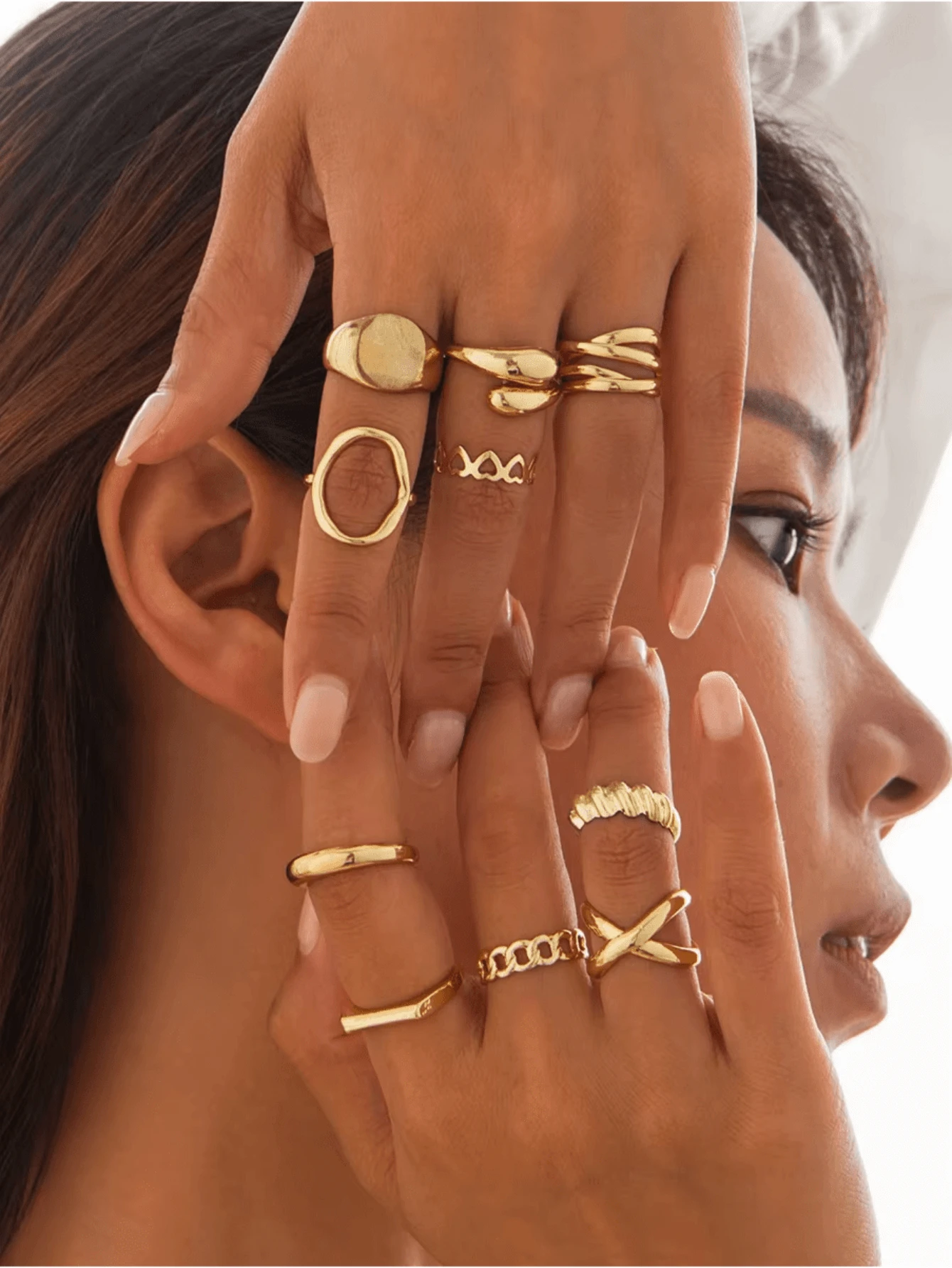 10 Stücke minimalistischer, übertrieben geometrischer offener Ringset - Ringe aus metallischem Material mit glatter Oberfläche, geeignet für den täglichen Gebrauch von Frauen