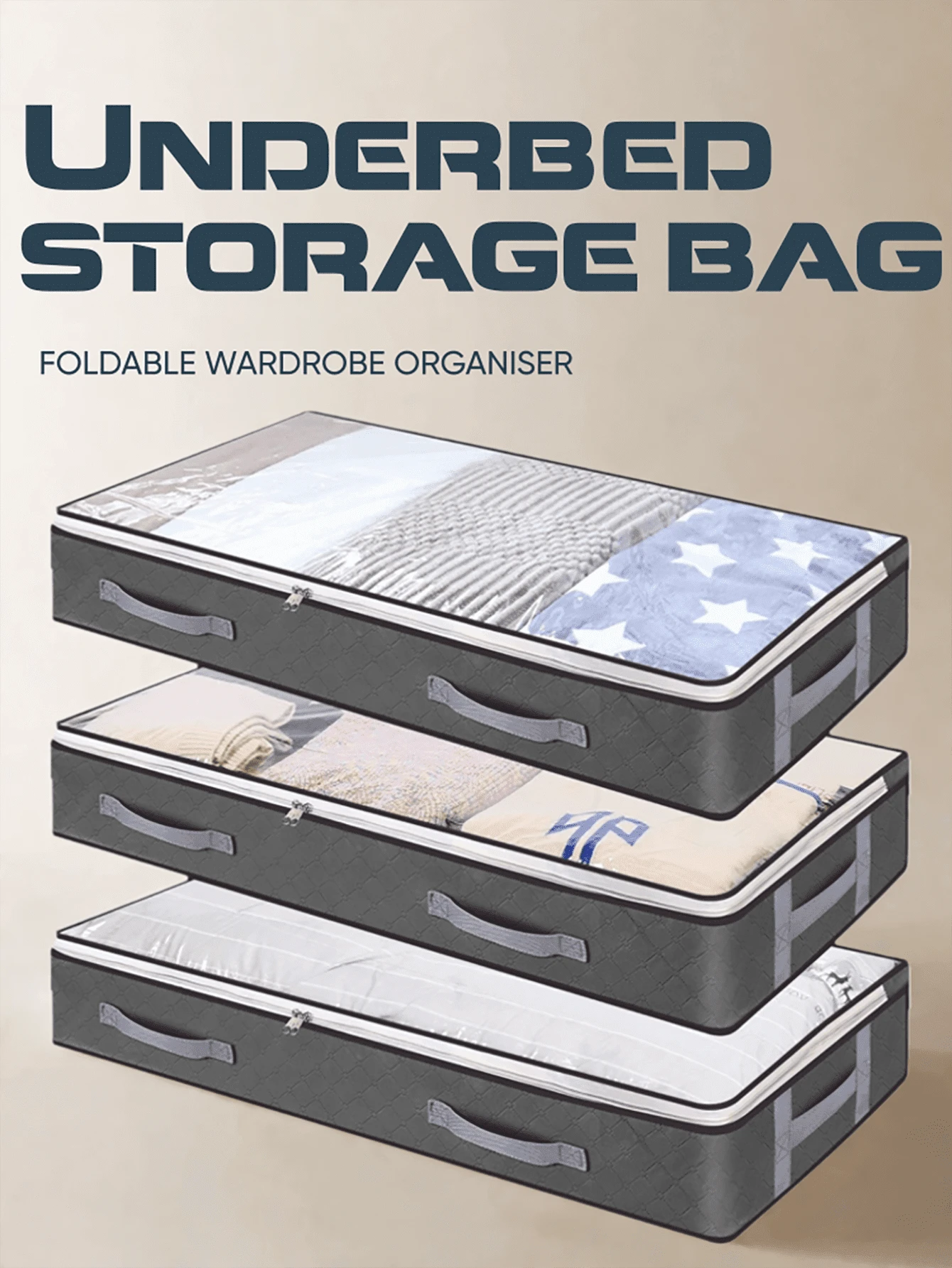 1 pieza Bolsa de almacenamiento debajo de la cama, organizador de ropa plegable con ventana transparente, contenedor de gran capacidad, asa reforzada, organizador con cremallera, hecho de tela no tejida para ropa de cama, mantas - disponible en diferentes tamaños