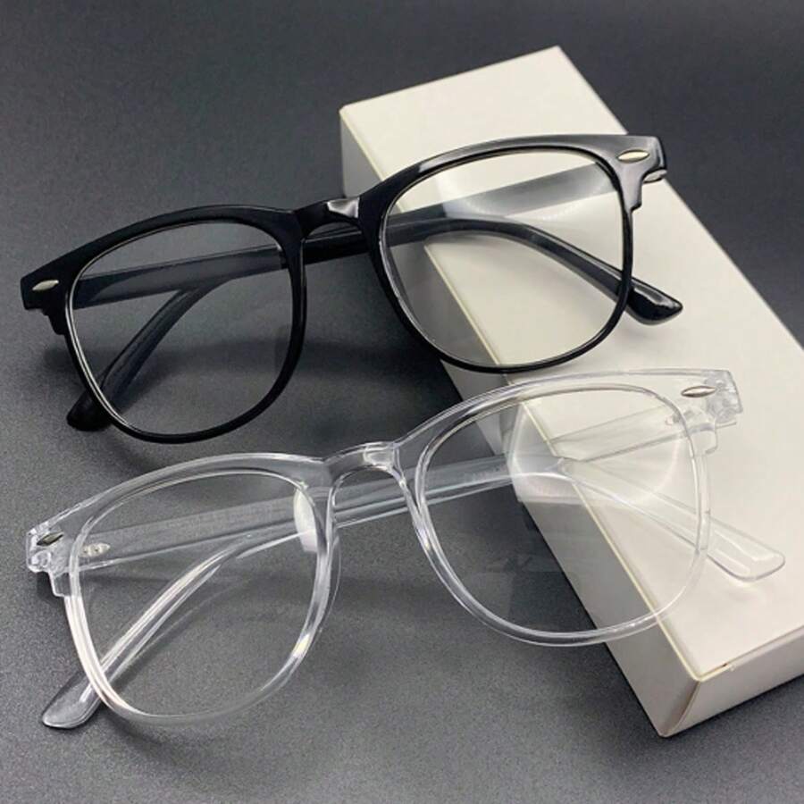 2 buc ochelari de vedere la modă cu șurub, unisex, accesoriu esențial de zi cu zi pentru lucrătorii de birou (negru + transparent)
