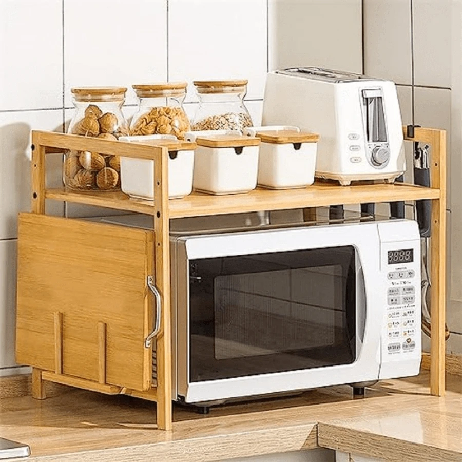 1/2-Tier Wooden Free Standing Storage Organizer, Kitchen Bakers Rack, Microwave Oven Shelf, For Spices, Pots, And Pans