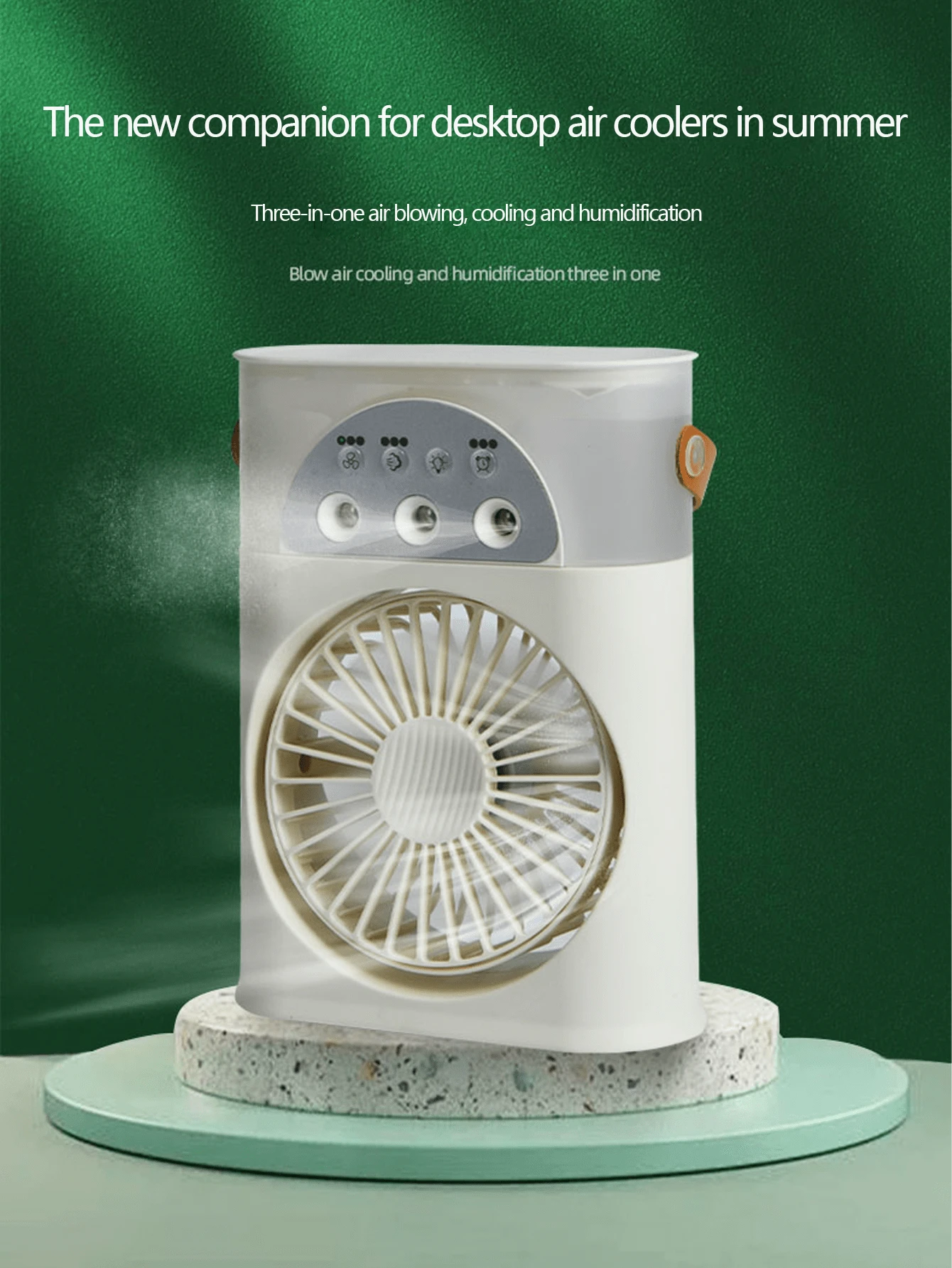 1 pezzo Ventilatore multifunzione trifasico per soffiare aria, raffreddare e umidificare, con tre impostazioni di velocità del vento, dimensioni compatte e diffusione dell'aria a 180°, capacità di immagazzinamento dell'acqua di 250ml, raffreddamento simile al ghiaccio e raffreddamento rapido più fresco più volte