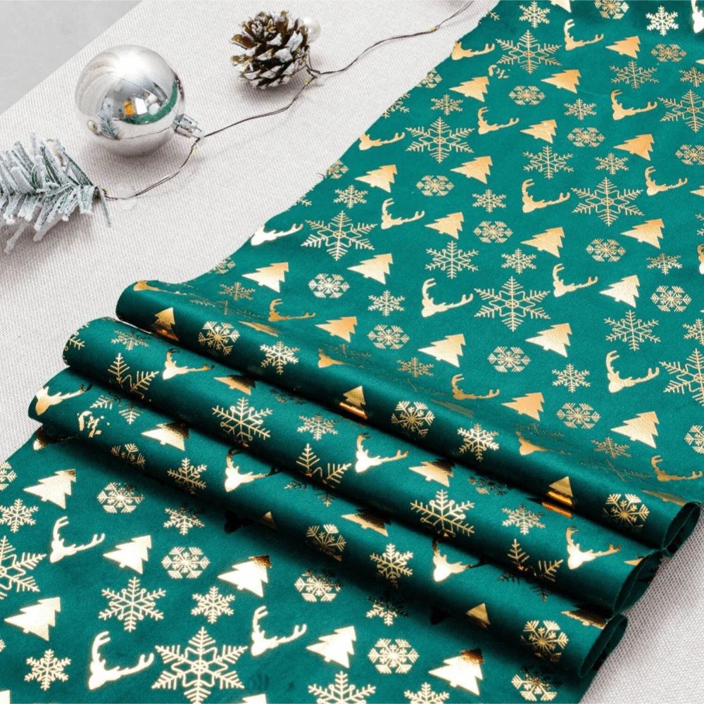 1/2pcs Christmas Table Runner, Reindeer & Snowflake Christmas Tree Polyester Christmas Decor, Home Decoration Dinning Party - Green