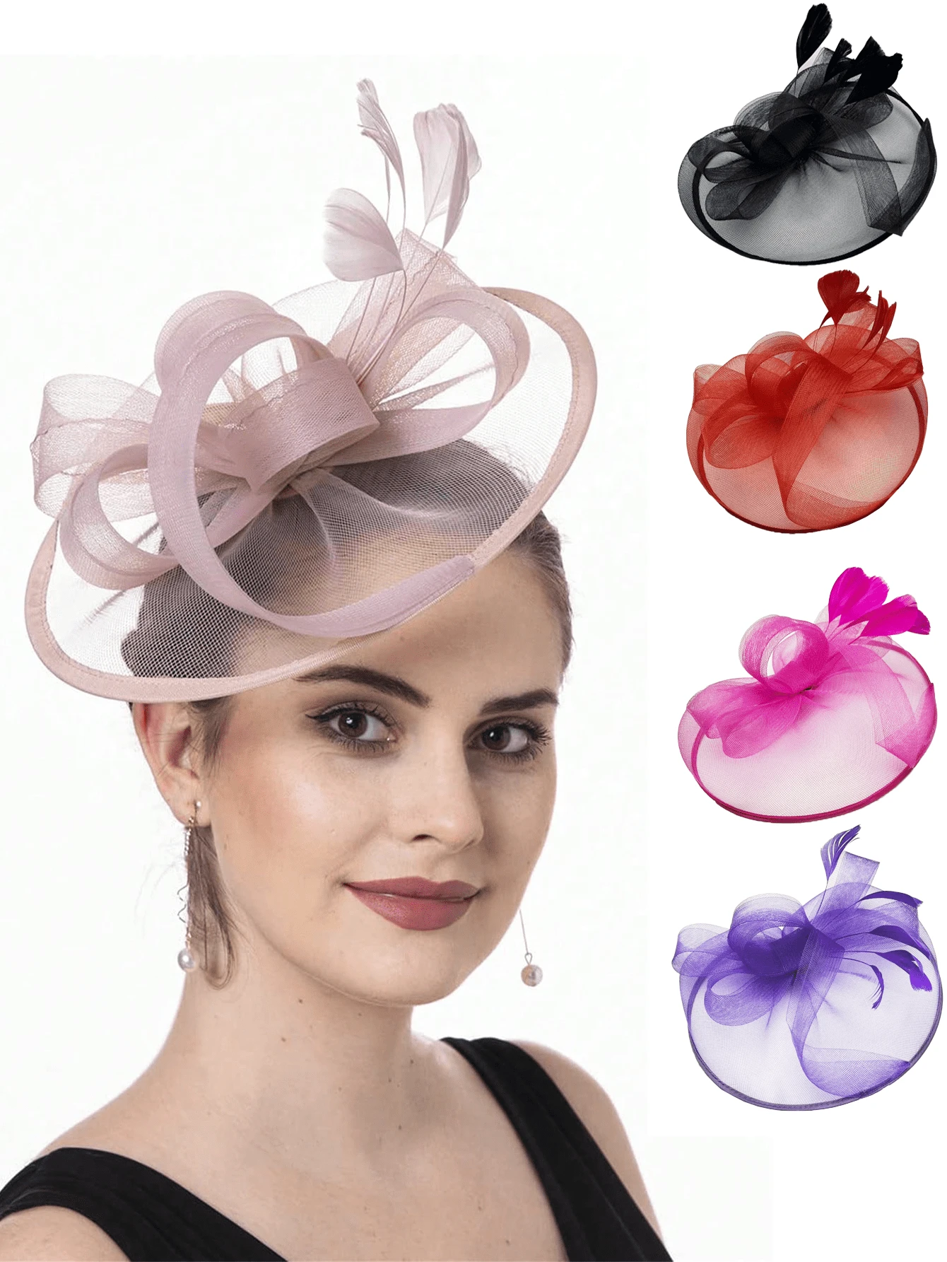 1 Stück Faszinierende Damenhüte für Teegesellschaft, Kentucky Derby Hut der 1950er Jahre mit Federclip, Braut-Hochzeitsparty Vogelkäfig-Schleier Kopfschmuck, Blumen 1920er Jahre Pferderennen Kopfschmuck, Vintage Hut der 50er Jahre, Kostümhut der 1940er Jahre, Pillbox Hut, Damenaccessoires, Mädchen Geburtstag, Muttertag, Halloween, Weihnachtsgeschenk, Schwarz, Rot, Rosa, Dunkelviolett, Mini Hüte, Mini Fascinator, Mini Kappe, Mini Zylinder, Haaraccessoires