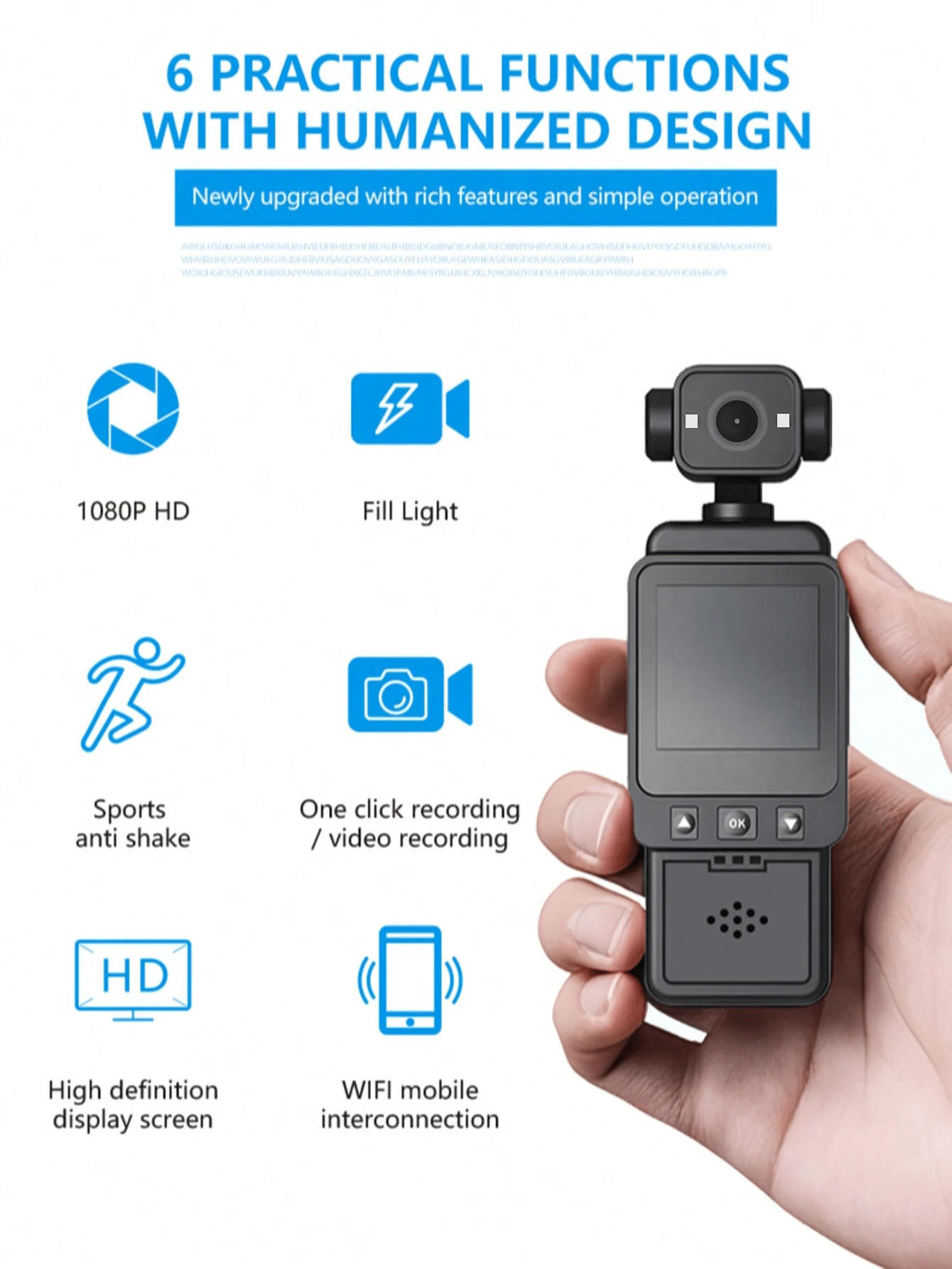 Cámara de acción de bolsillo 4K 1080P, cámara compacta de deportes de alta definición, videocámara portátil con WiFi 4K, grabadora, recargable por USB, rotación de 360°, estabilizador de mano, visión nocturna, adecuada para grabación de vida, viajes, vlogging, transmisión en vivo y aventuras al aire libre - Perfecto como regalo para parejas, vuelta al cole o Pascua