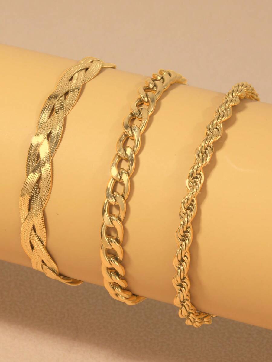 3pcs Simple & Personalized Stainless Steel Women's Bracelet, Fashionable Accessory Suitable For Parties, Dance Events, And Daily Wear