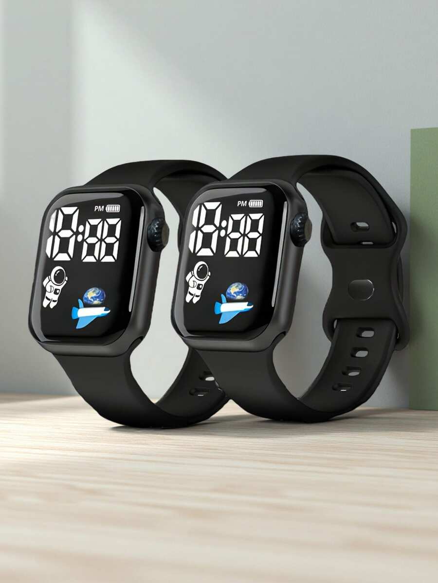 1pc Black Minimalist LED Digital Watch, Suitable For Back To School Season