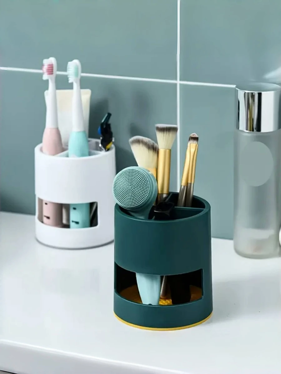 1 pièce Support de brosse à dents de salle de bain, boîte de rangement de salle de bain indépendante pour le comptoir, support de rangement multifonctionnel pour brosse à dents et dentifrice, support pour pinceaux de maquillage et rasoir, accessoires de salle de bain, décoration de salle de bain, décoration d'automne, retour à l'école