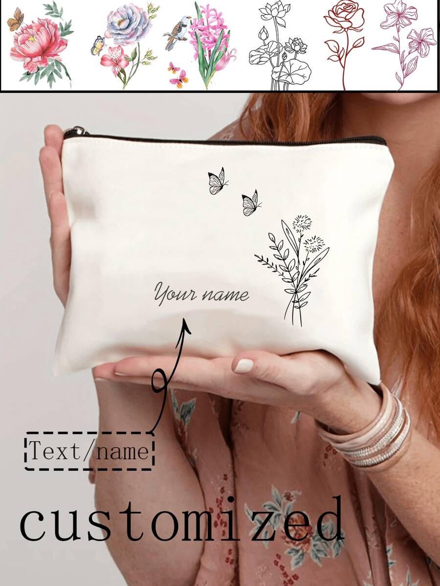 1 peça floral personalizável, única, moderna, minimalista, com estampa de letras, bolsa de transporte leve, pode acomodar telefone, bolsa de cosméticos, porta-moedas, bolsa clutch, essencial para passeios, design de letras fofo
