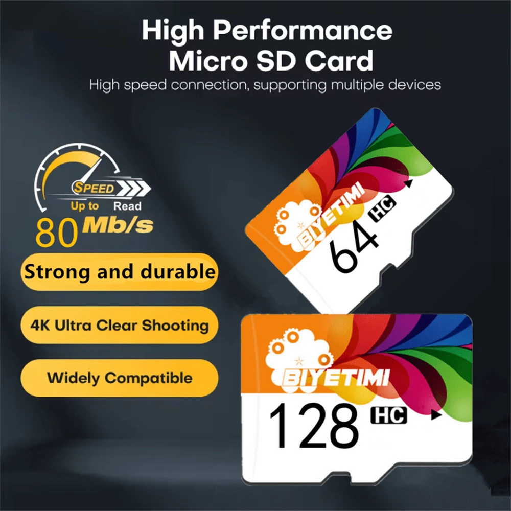 Biyetimi U3 Speicherkarte TF Flash Karte 32GB 64GB 128GB Micro SD Karte C10 A1 für Kamera/Android Handys/Computer Kopfhörer Lautsprecher HD Kamera