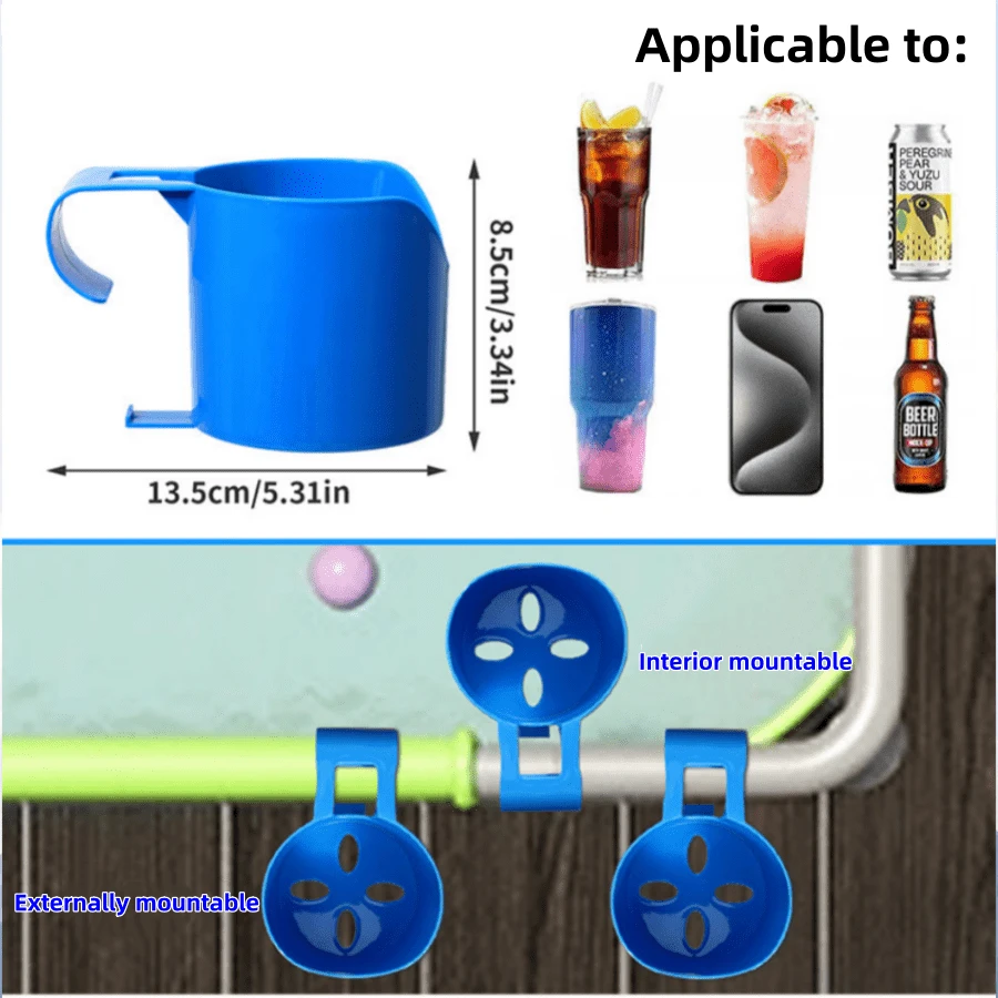 2pcs Pool Side Cup Holders, Fit For Ground Pools, Compatible With 2 Inch Or Thinner Round Top Poles, Sturdy And Durable, Easy To Use Clip-On Spill-Proof Cup Holders, Pool Side Snack And Beverage Organizer