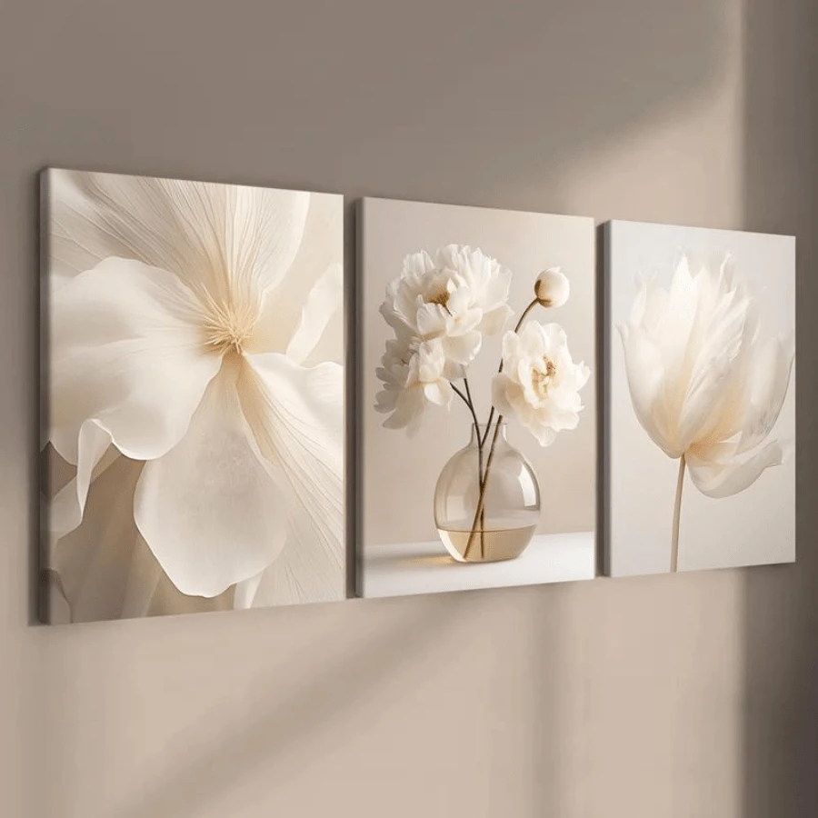 Flower Pattern Canvas Painting, 3 Counts Wooden Framed Canvas Painting, Modern Art Design Wall Decor For Home Living Room Bedroom Office Decor, Artistic Ornaments, Indoor Decoration