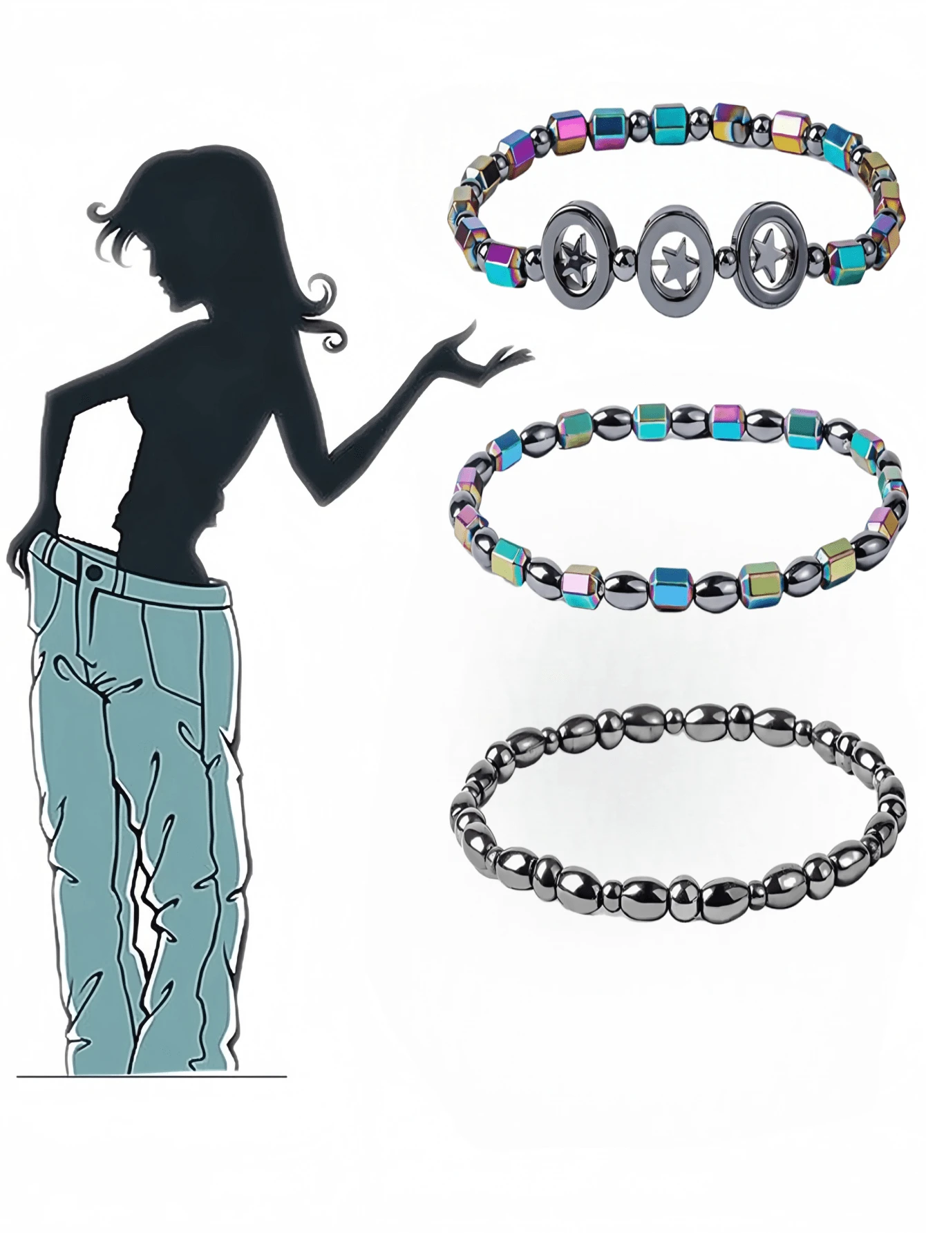 Tobillera de piedra natural negra de cálculo biliar para pérdida de peso de pareja, pulsera magnética de piedra de yoga para pareja