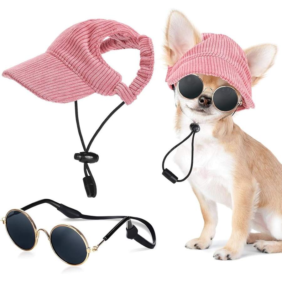 1 Stück Hund Sonnenhut mit Ohrlöchern, Hund Katze Sonnenbrille mit rutschfestem Silikonband Baseball Kappe verstellbar Welpen Sonnenschutzkappe Kopfbedeckung Sonnenhut für Welpen Hunde Katzen Sommer Outdoor