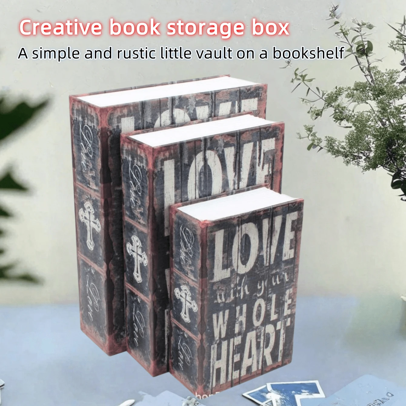 1 pièce Boîte de sécurité créative en forme de livre, conception de clé LOVE, taille petite/moyenne/grande, utilisation à domicile cachée près du lit, coffre-fort de sécurité, boîte de rangement miniature réaliste, convient pour le bureau, la chambre à coucher et plus