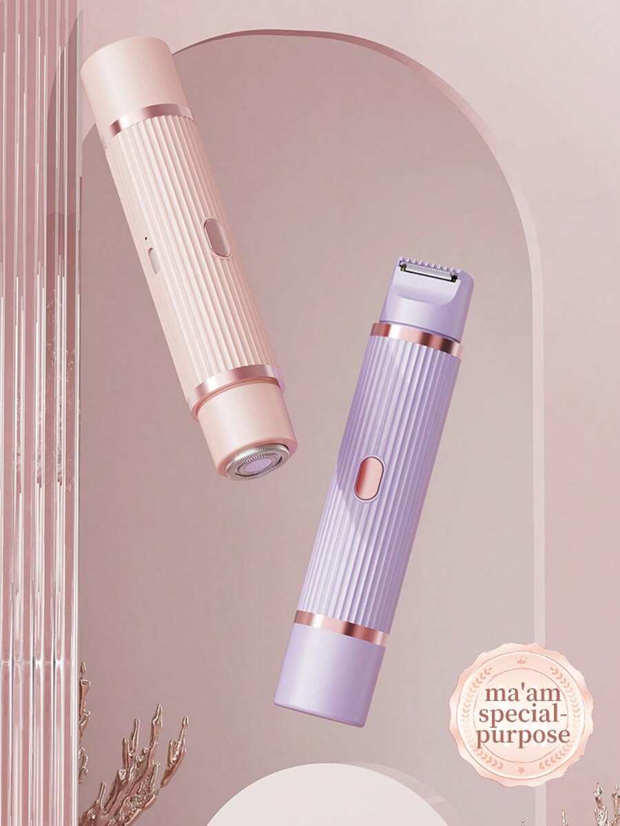 1pc Electric Female Painless Hair Removal Trimmer, Bikini/Intimate Area Epilator, Dual Heads Shaver, Multi-Purpose Design, Waterproof Blades, Type-C Charging, Compact & Convenient, Specially For Women To Trim Pubic Hair, Armpit Hair, Leg Hair And Upper Lip Hair, 2in1 Female Electric Depilation Set