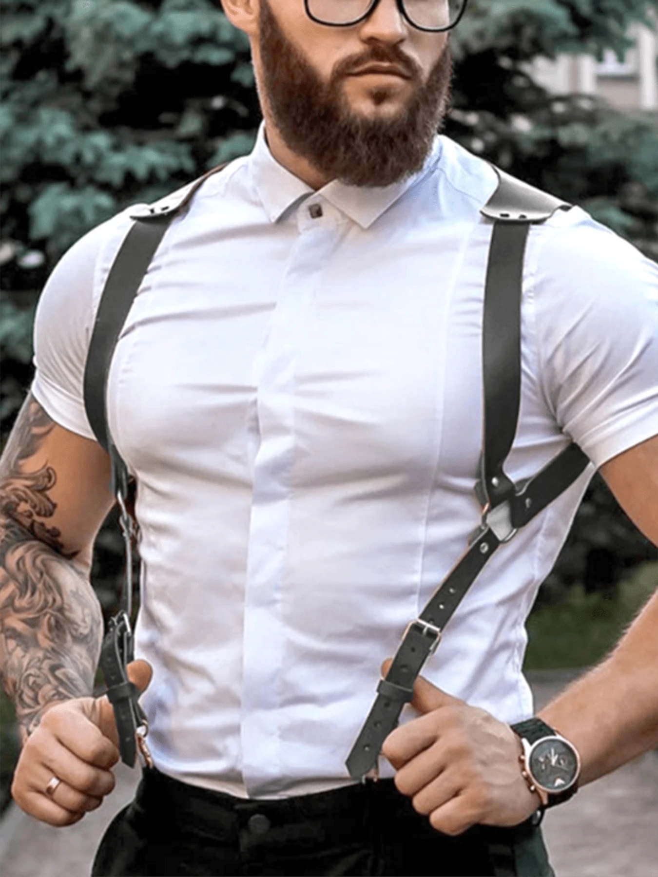 Fashion Men's Backpack, PU Leather Texture, Gothic Style Body Shaping, Easy To Match With Jeans, Daily Essentials